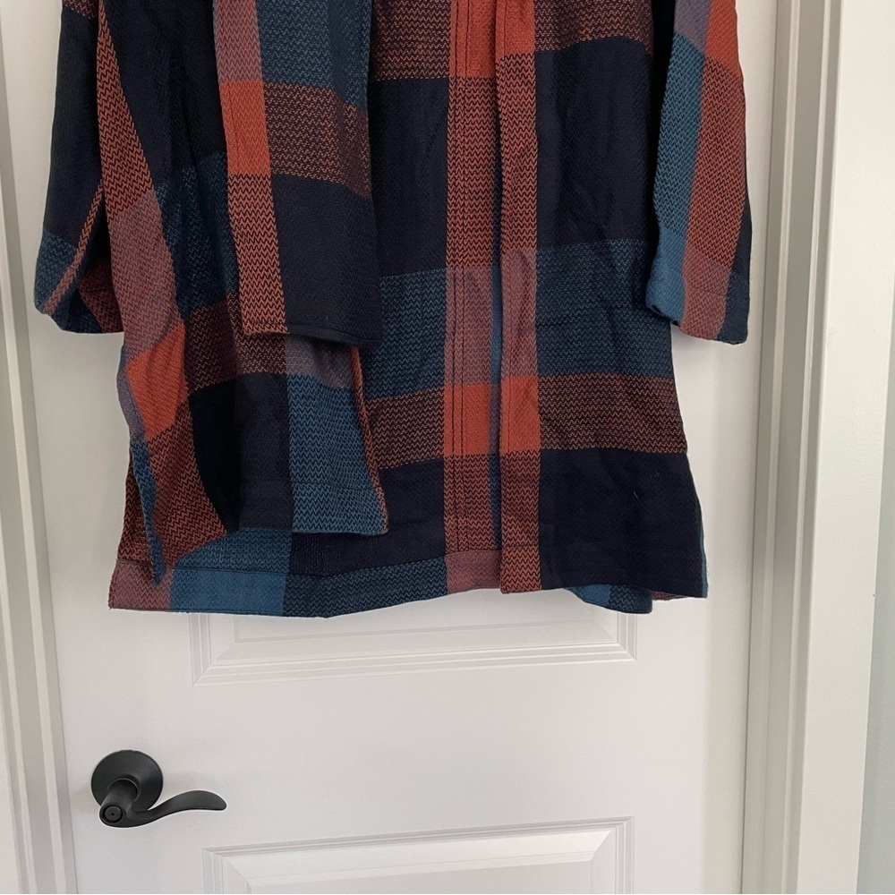Soft Surroundings Plaid Open Front Cardigan w/Built in Scarf M - Picture 4 of 7